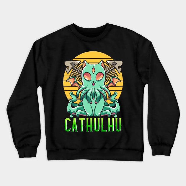 Kawaii Cathulhu Cute Cat Cthulhu Pun Kitty Kraken Crewneck Sweatshirt by theperfectpresents